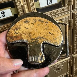 Vintage Brass Gold and Black Mushroom 1970’s Belt Buckle